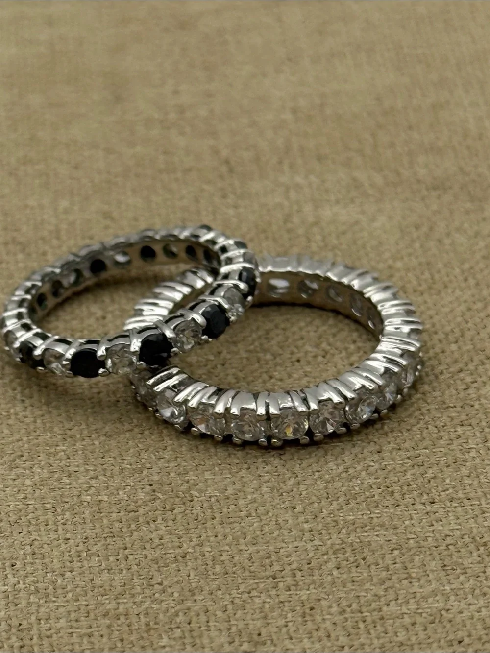 Set of two Black and White Eternity Band Set